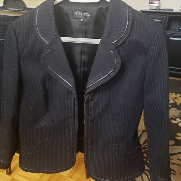 Della Spiga Italy, dark navy blue Blazer w leather accents and matching bermuda - Picture 3 of 15